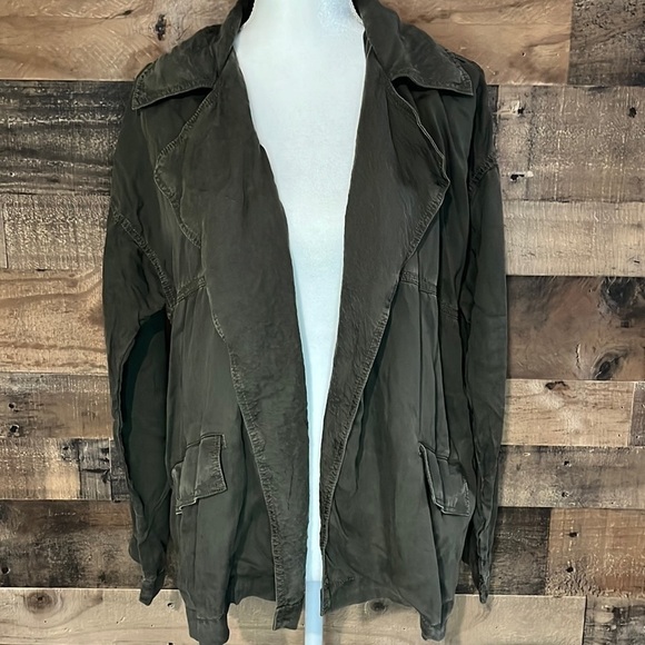 Caslon Olive Grown Safari Waterfall Open Front Pockets Jacket Size Medium